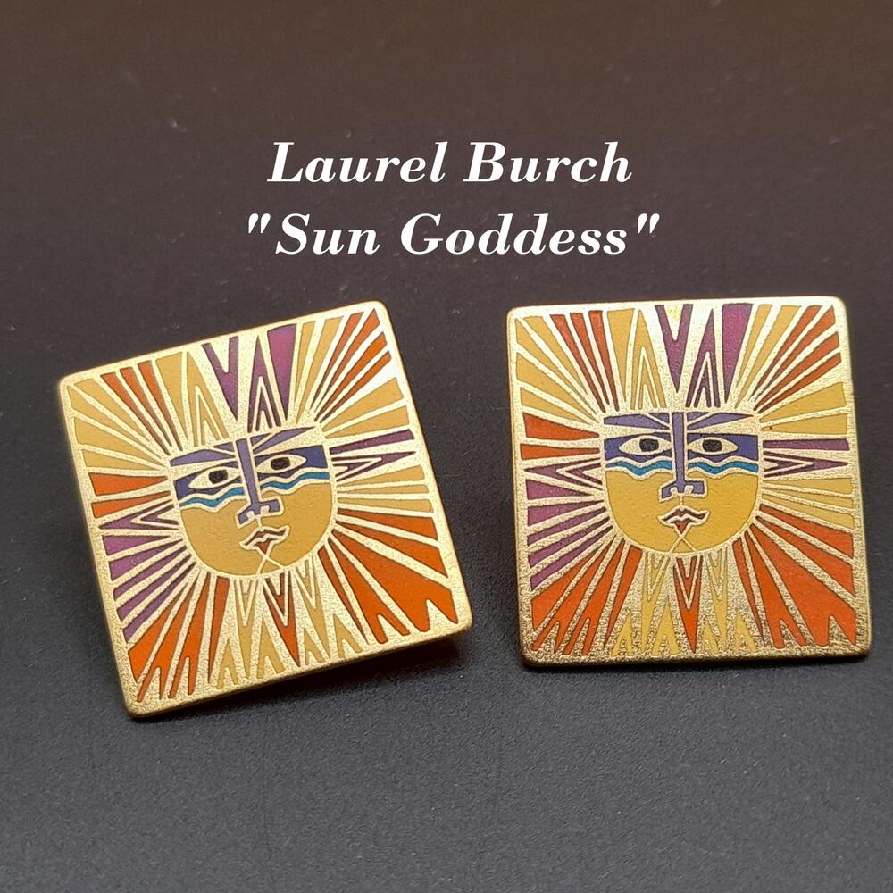 Laurel Burch "Sun Goddess" Clip Earrings, Satin Gold Plated Finish